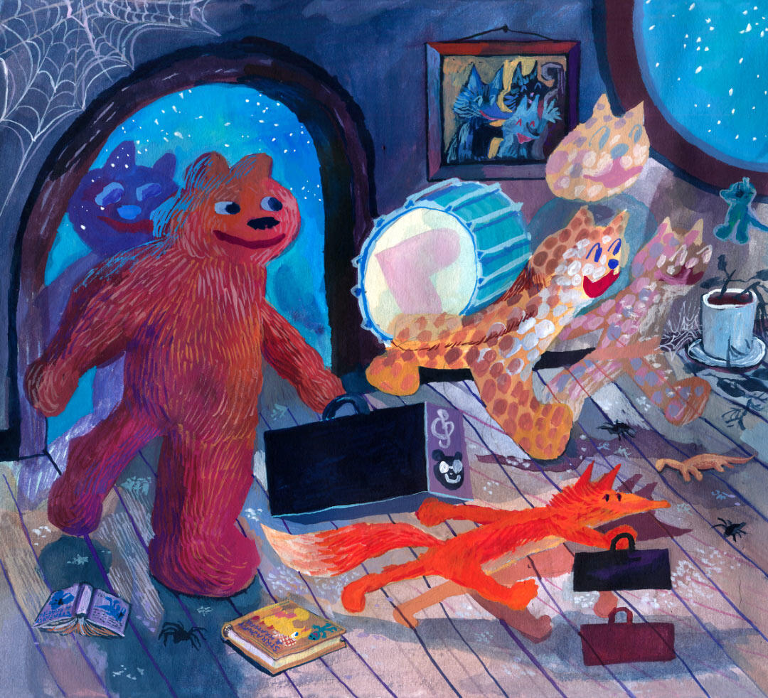Ala Flora / 2020 / Zawiesina / graduation project / gouache book illustration / friends visit
