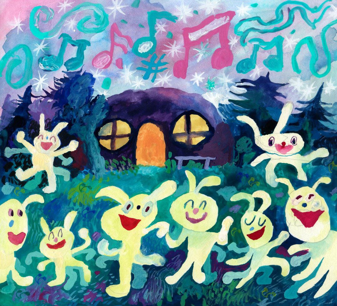 Ala Flora / 2020 / Zawiesina / graduation project / gouache book illustration / bunny party